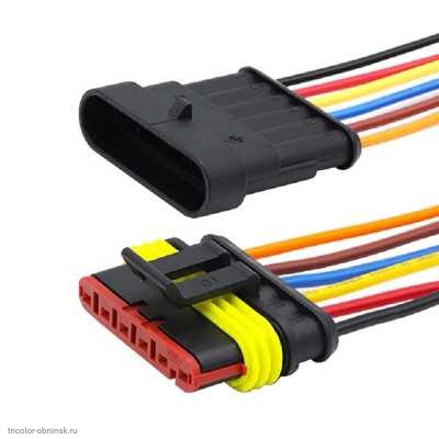 Комплект герметичных разъёмов 6 pin DJ7061-1.5-11/21 (штекер+гнездо) с проводами