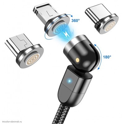 Магнитный USB-кабель 2.0м 180+360 град. 4pin (зарядка + передача данных)