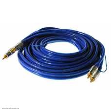 Шнур 2 RCA штекер - 2 RCA штекер 5.0м (6.0мм) с управлением Nickel Gold синий