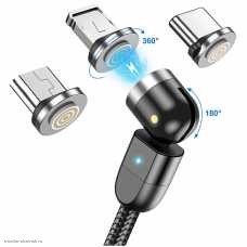 Магнитный USB-кабель 0.5м 180+360 град. 4pin (зарядка + передача данных)