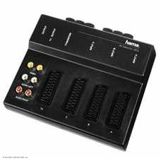 Коммутатор Scart штекер - 3*Scart + 3*RCA + 3*RCA гнезда с переключателем 2-450