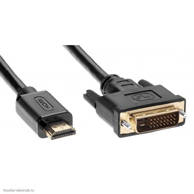 Шнур HDMI штекер - DVI-D штекер OD7.3мм с ферритами   1.5м Plastic Gold