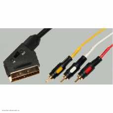 Шнур SCART штекер - 3 RCA штекер 3.0м с переключателем Plastic Gold
