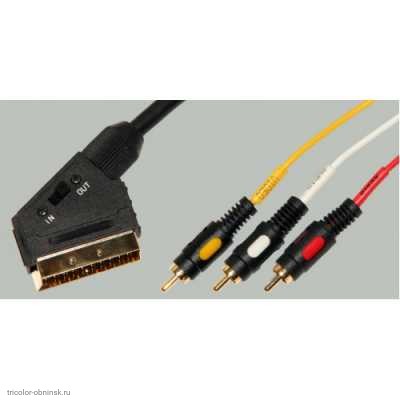 Шнур SCART штекер - 3 RCA штекер 3.0м с переключателем Plastic Gold
