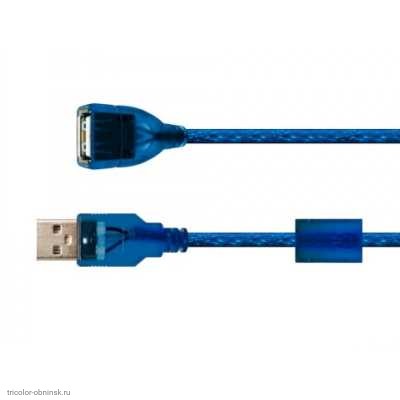 USB удлинитель A штекер - А гнездо  1.5м OD4.5 с ферритами синий