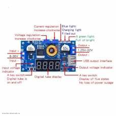 Стабилизатор понижающий DC-DC 5A XL4015 (in 8-36V out 1.25-32V) до 5A, индикатор