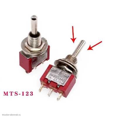 Мини тумблер  M6 3pin 3 положения MTS-123 250V 3A без фиксации в крайних положениях