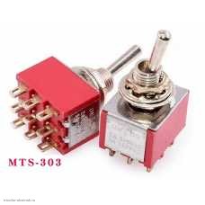 Мини тумблер M6 9pin 3 положения MTS-303 250V 2A нейтраль