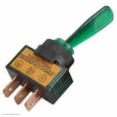 Тумблер ON-OFF 3pin ASW-13D с подсветкой 12V зеленый