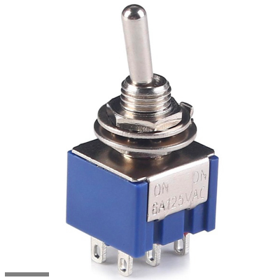 Мини тумблер  M6 6pin 2 положения MTS-212 250V 3A без фиксации (с откатом)