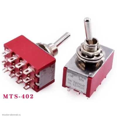 Мини тумблер M6 12pin 2 положения MTS-402 250V 2A