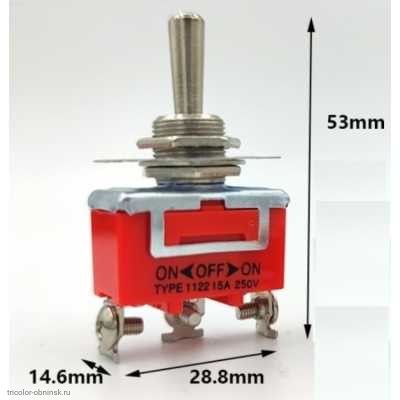 Тумблер M12 3 положения 3pin KN3C-123 (E-TEN123)   250V  15A без фиксации в обоих положениях