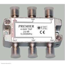 Ответвитель ТВ x4 отвода 20dB 5-2400MHz с проходом питания